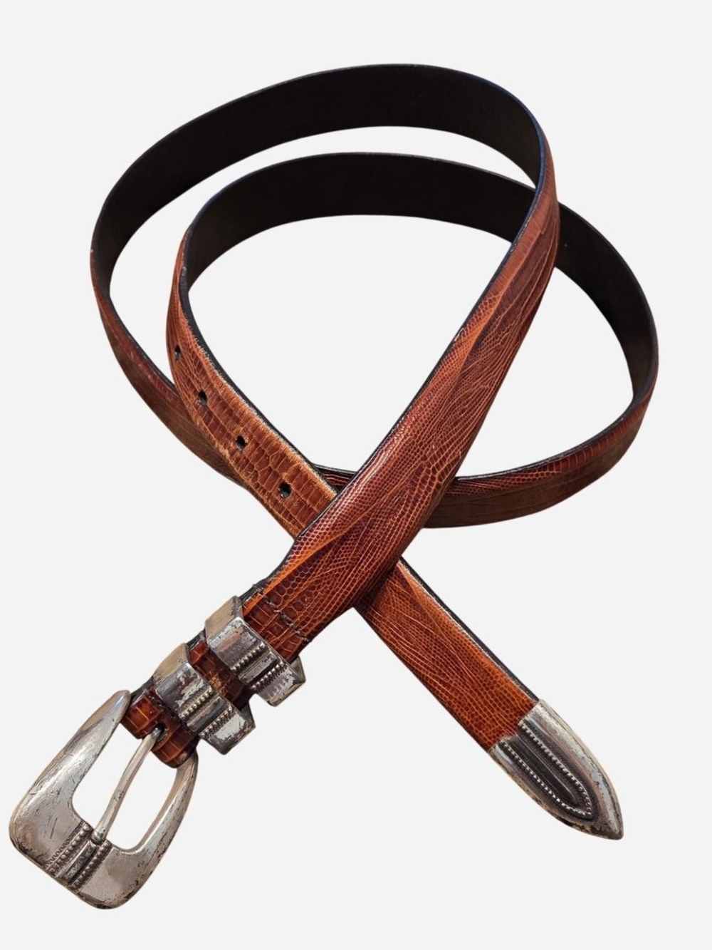 Italian Calfskin Western Ranger Belt Brown Lizard Print Leather 50